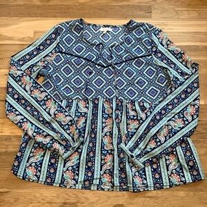 Red Camel Long Sleeve Multi Color Peasant Style Boho Blouse Women’s M